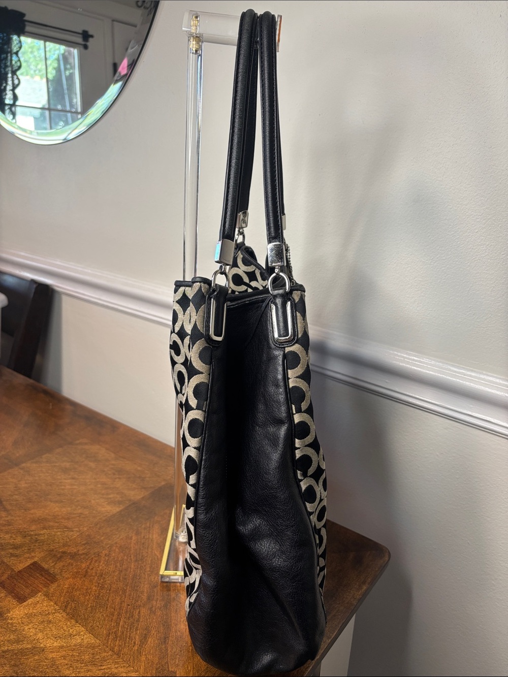π₯COACH Phoebe Signature Op Art Shoulder Bag with Leather Trim - Picture 6 of 16